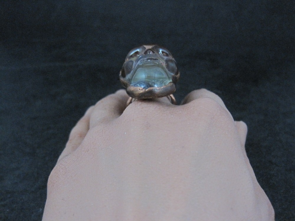 Huge Copper Borosilicate Glass Skull Ring Size 9