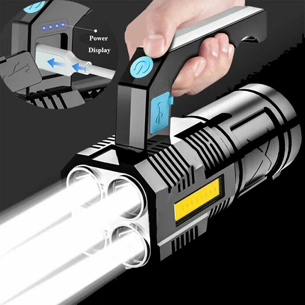 Rechargeable LED Tactical Torch with 4 Brightness Modes, Powerful Work Light