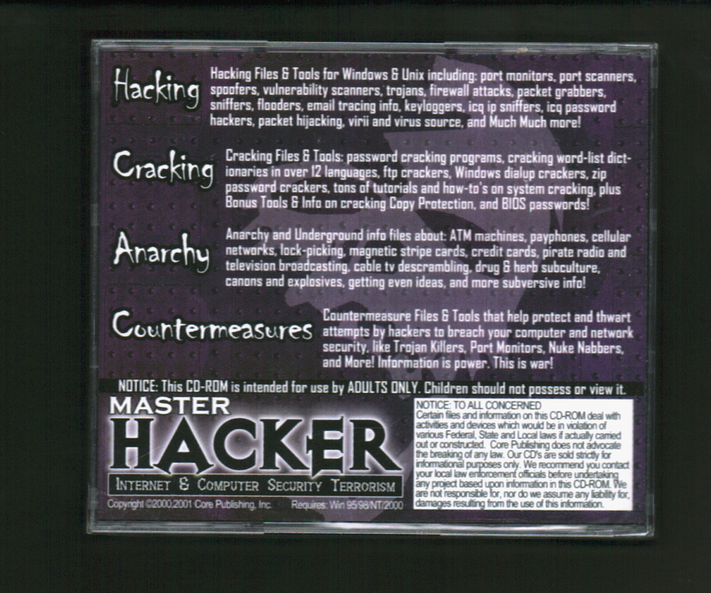 Master Hacker Internet And Computer Security CD-ROM SEALED Core Publishing 2001