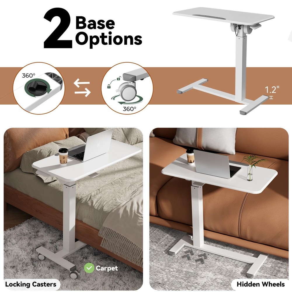 Mobile Standing Desk, Height Adjustable Left/Right Overbed Bedside Table, 90°...