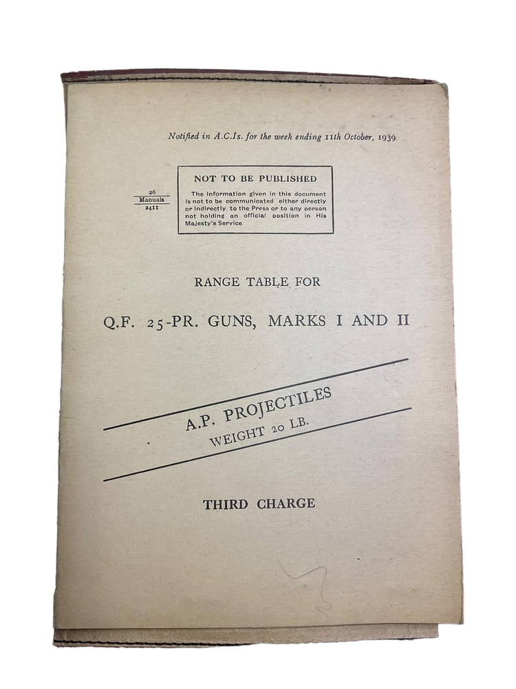 WW2 Canadian 25 Pounder Artillery Range Tables