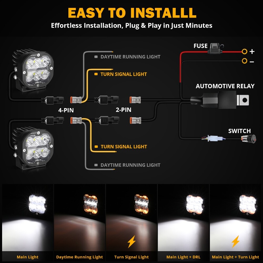 AUXBEAM 3" inch LED Pods Work Light Bar Spot Beam Driving Fog Offroad SUV Truck