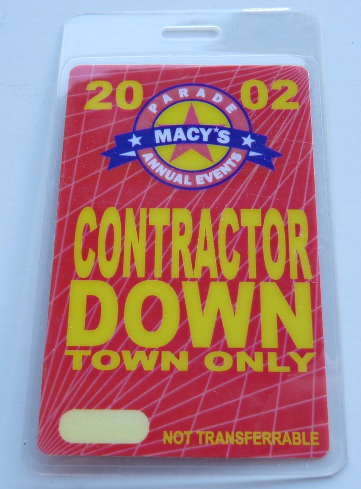 Macy's 2002 Thanksgiving Day Parade Contractor Backstage Pass Laminate