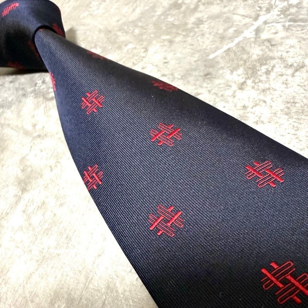 HERMES Tie Navy Fason H Pattern Silk
