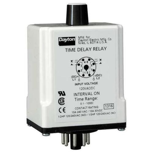 1 PC Dayton '1EGB3 Single Function Time Delay Relay, Octal, On Delay, 1 Fun