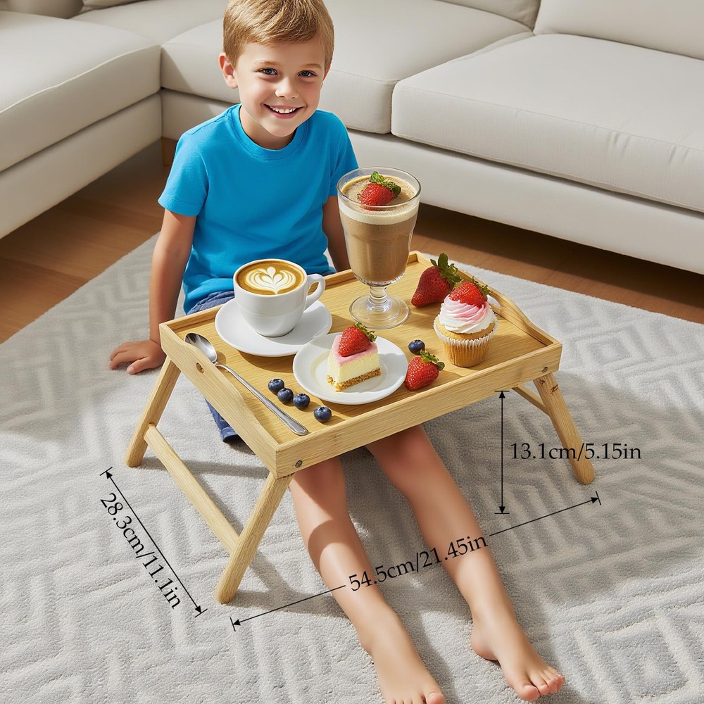Bamboo Bed Tray Table with Foldable Legs & Handles - Portable Breakfast Table...