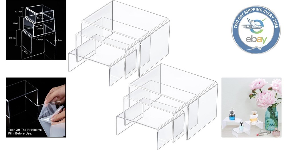 Acrylic Display Riser Set - 2 Elegant Sets with 3 Size Options for Showcases