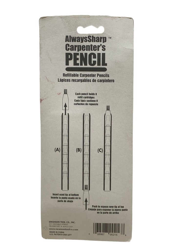 5 pack Swanson Tool CP216 AlwaysSharp Refillable Carpenter Pencil W/ 16 Repl Tip