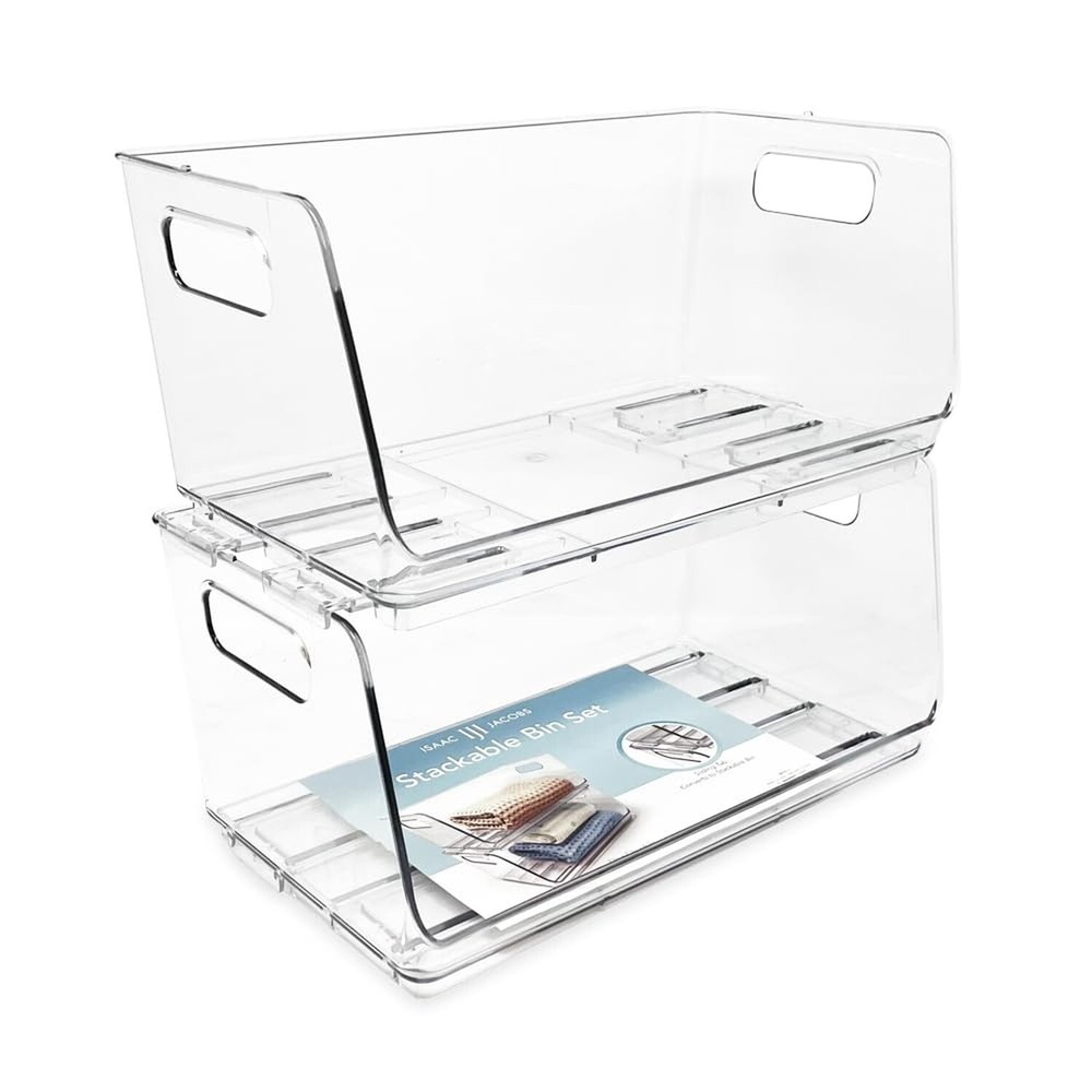 Isaac Jacobs 2-Piece (13" x 7.3" x 6.1") Large Wide Stackable Clear Storage B...
