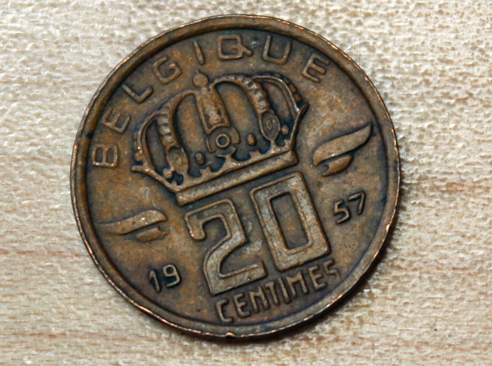 1957 Belgium 20 Centimes Miner