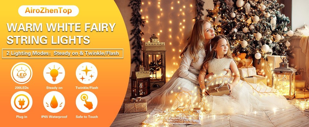 Fairy Lights Plug In 39Ft 600 Led Cluster Lights Waterproof String Light Warm WT