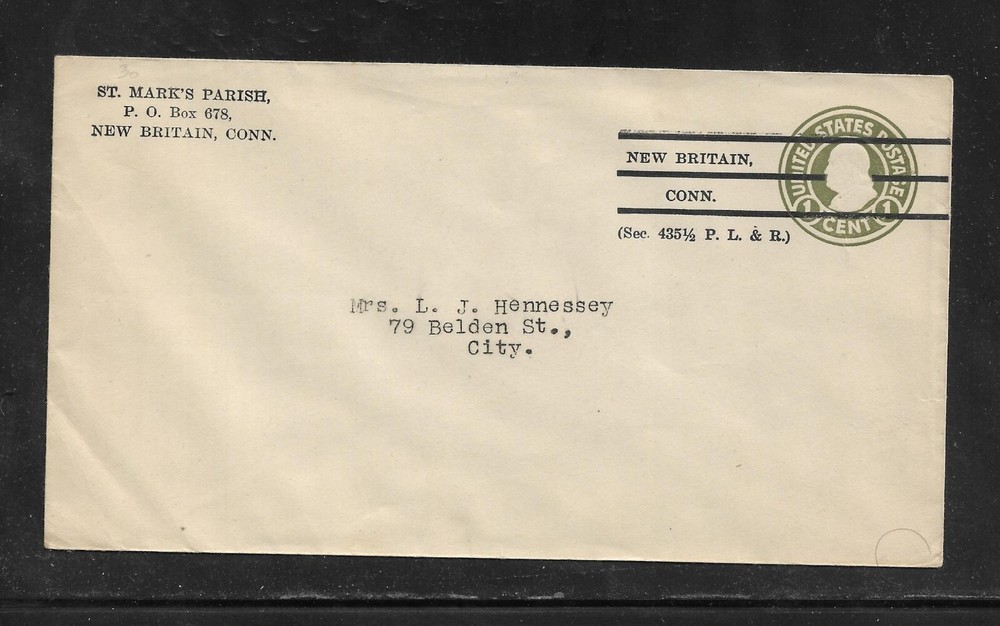 US Precancel Envelope: CT New Britain - 1a1 A 41 30; Used (St. Mark's Parish)
