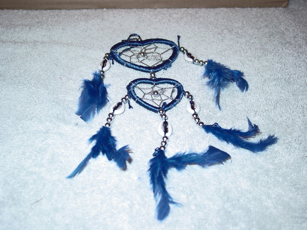 DREAMCATCHER WITH SHELLS HEART SHAPED DARK BLUE COLOR 2 RINGS