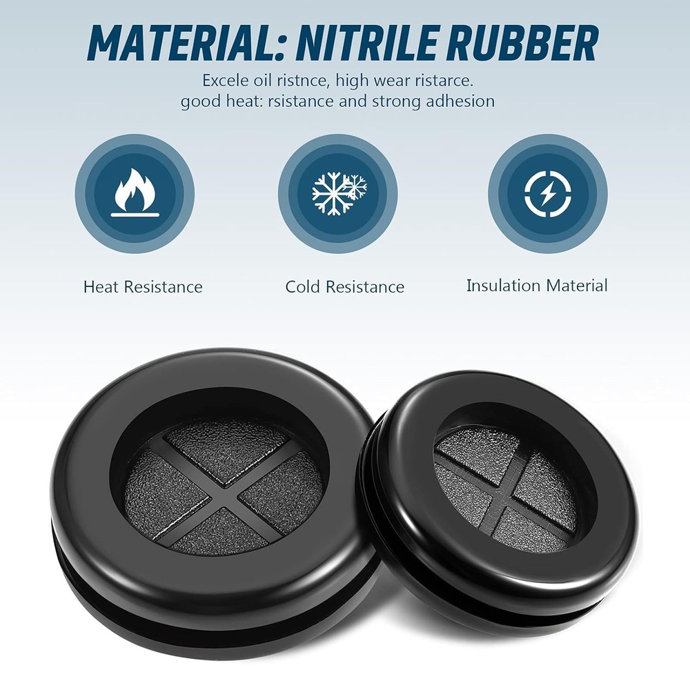 Round Rubber Plug Hole Grommet Kit 7 Sizes Black Double Sided