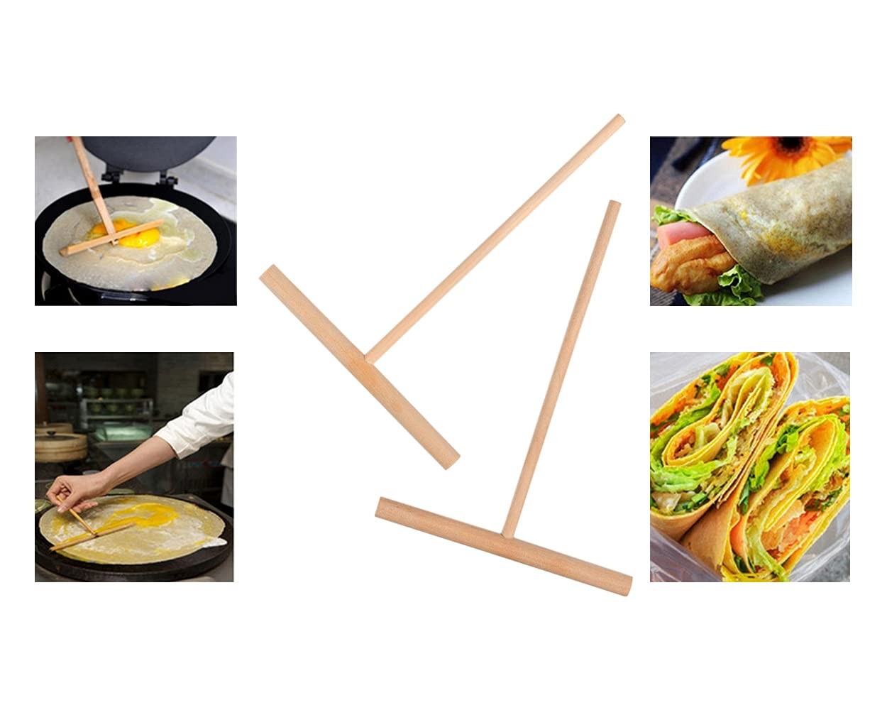 Crepe Spreader 2 Pieces 6.1 Inches x 4.7 Inches Natural Wooden T-Shaped Tool ...