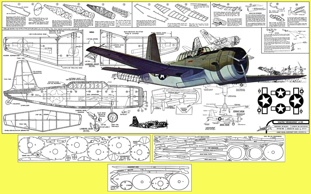 Comet Model Airplane Plans (FF): Vultea A-35 "Vengence" 20" Scale Rubber-Powered