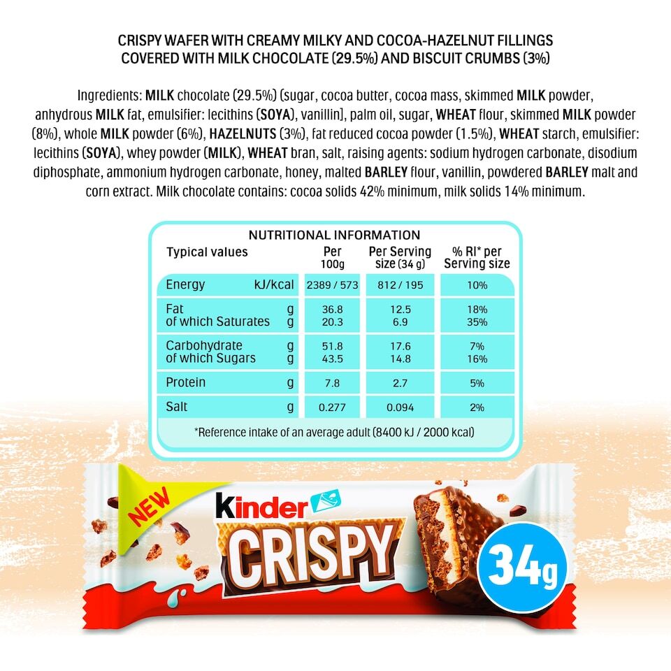 Kinder Crispy chocolate bars 34 g x 14 pcs