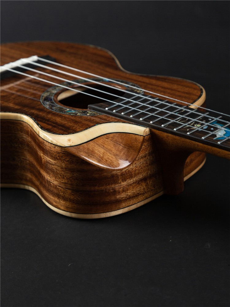 Tiki Solid Koa Cutaway Tenor Ukulele (Abalone Inlay)