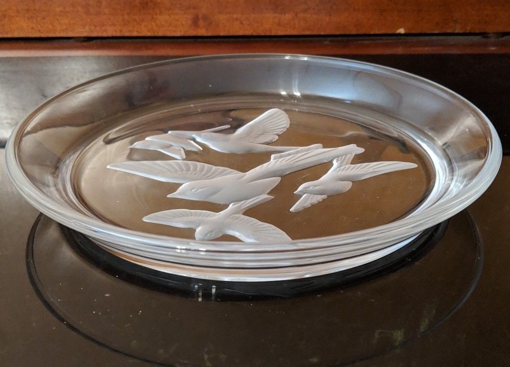 Clear Glass Dish with Frosted Engraved Birds