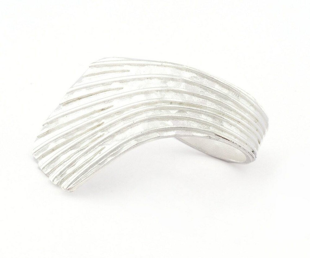 Leaf Hammered Ring Adjustable Shiny Silver Plated Brass (7US-9US inner size)4808