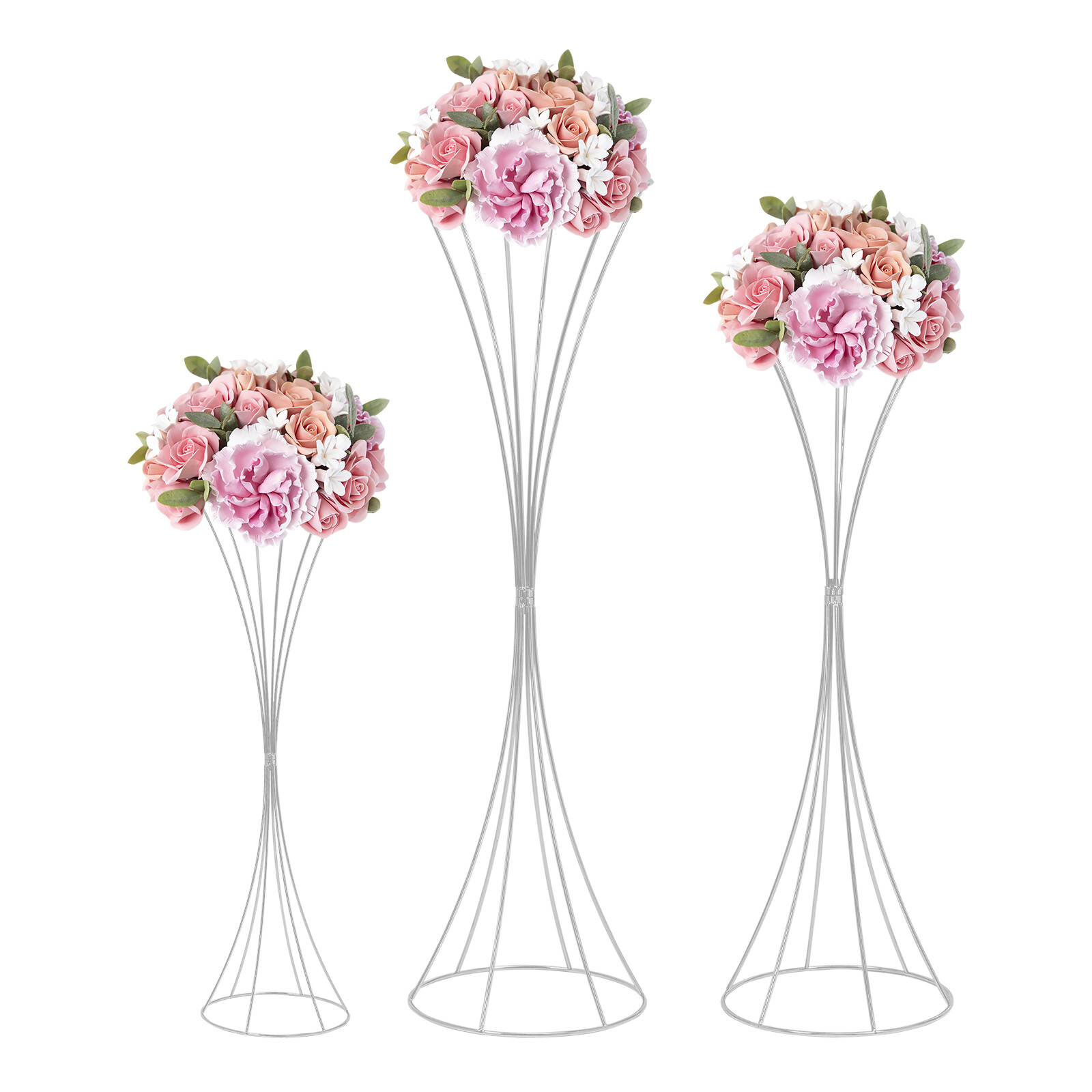 3pcs Modern Flower Stands Hourglass Shape Flower Stand Iron For Party Silver New