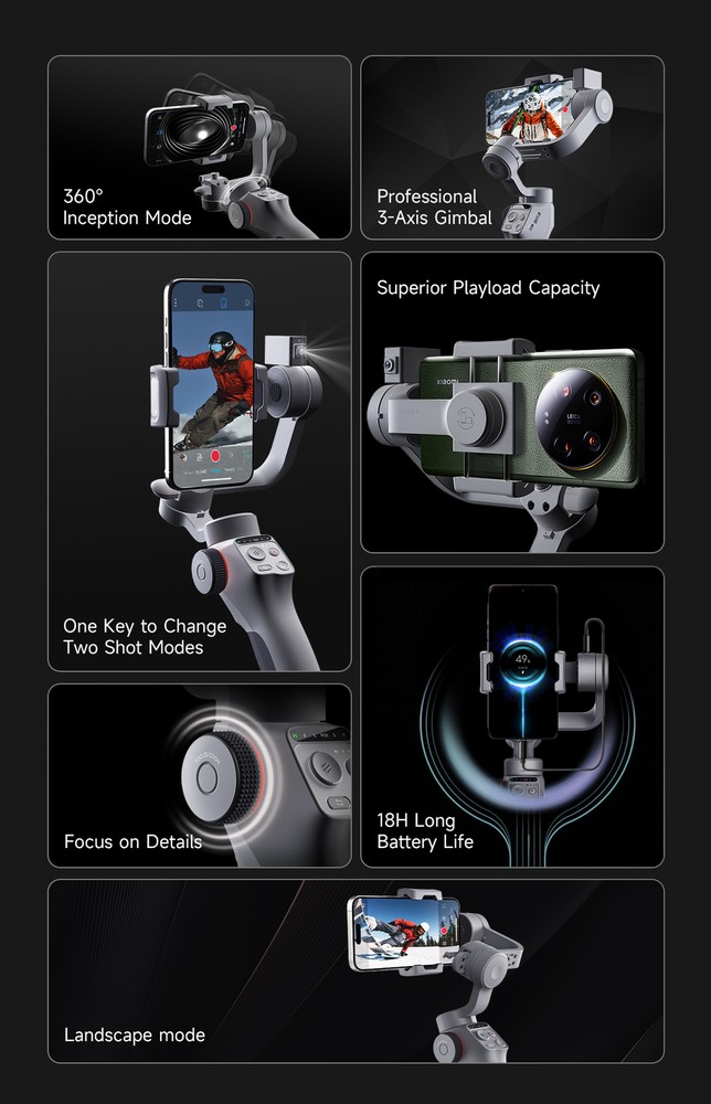 TOALLIN 3-Axis Gimbal Stabilizer for iPhone Android |AI Tracking|Gesture Control