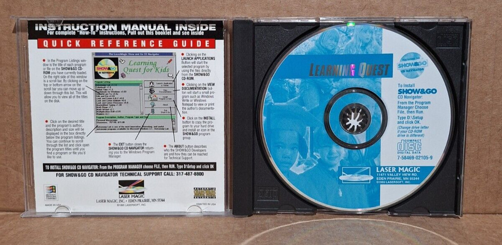 Learning Quest (PC, 1995) - Educational Shareware Disc from Laser Magic, Tested