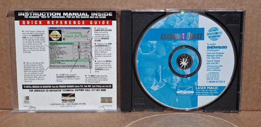 Learning Quest (PC, 1995) - Educational Shareware Disc from Laser Magic, Tested