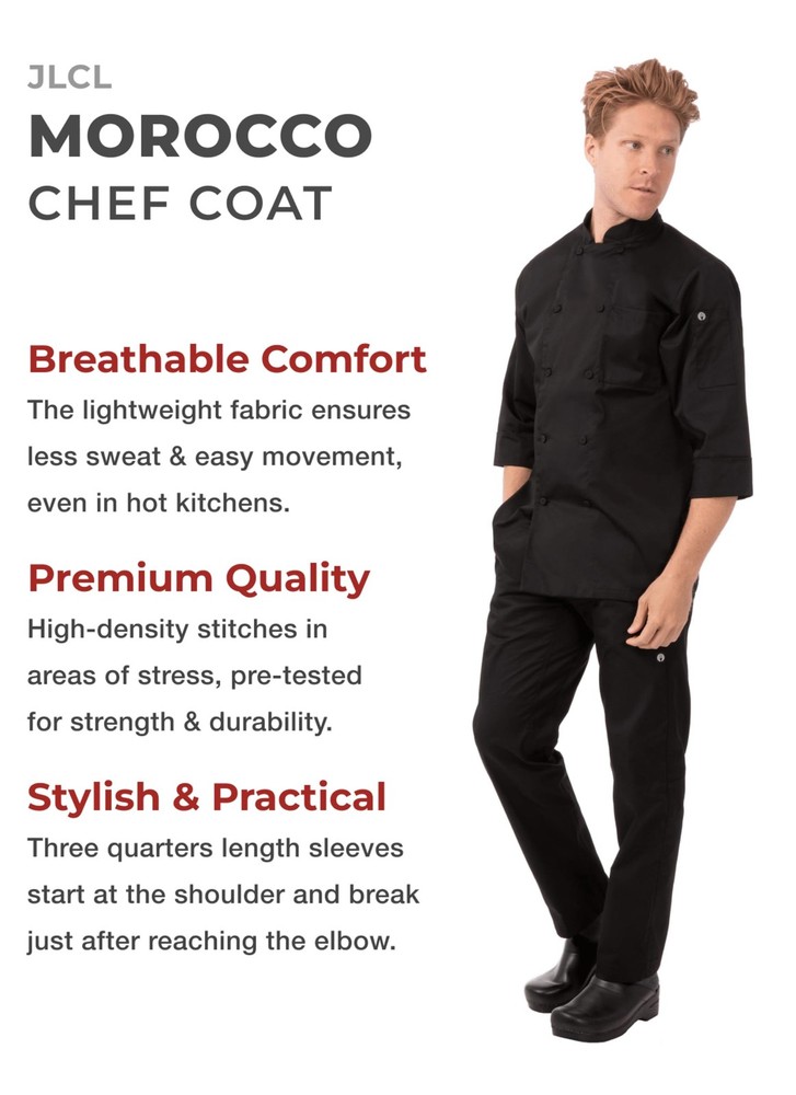Men's Morocco Chef Coat, Black, Large