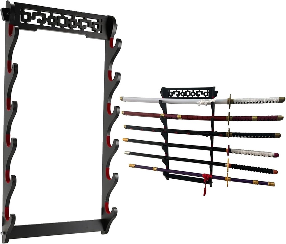 Sword Holder Katana Wall Mount - 6Tier Samurai Display Rack Wand Black