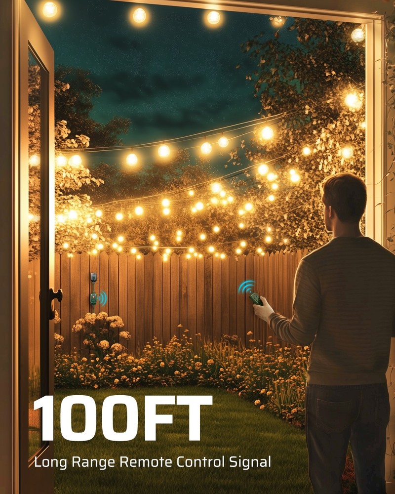 DEWENWILS Outdoor Dimmer for String Lights, Remote Control, Weatherproof, 100FT