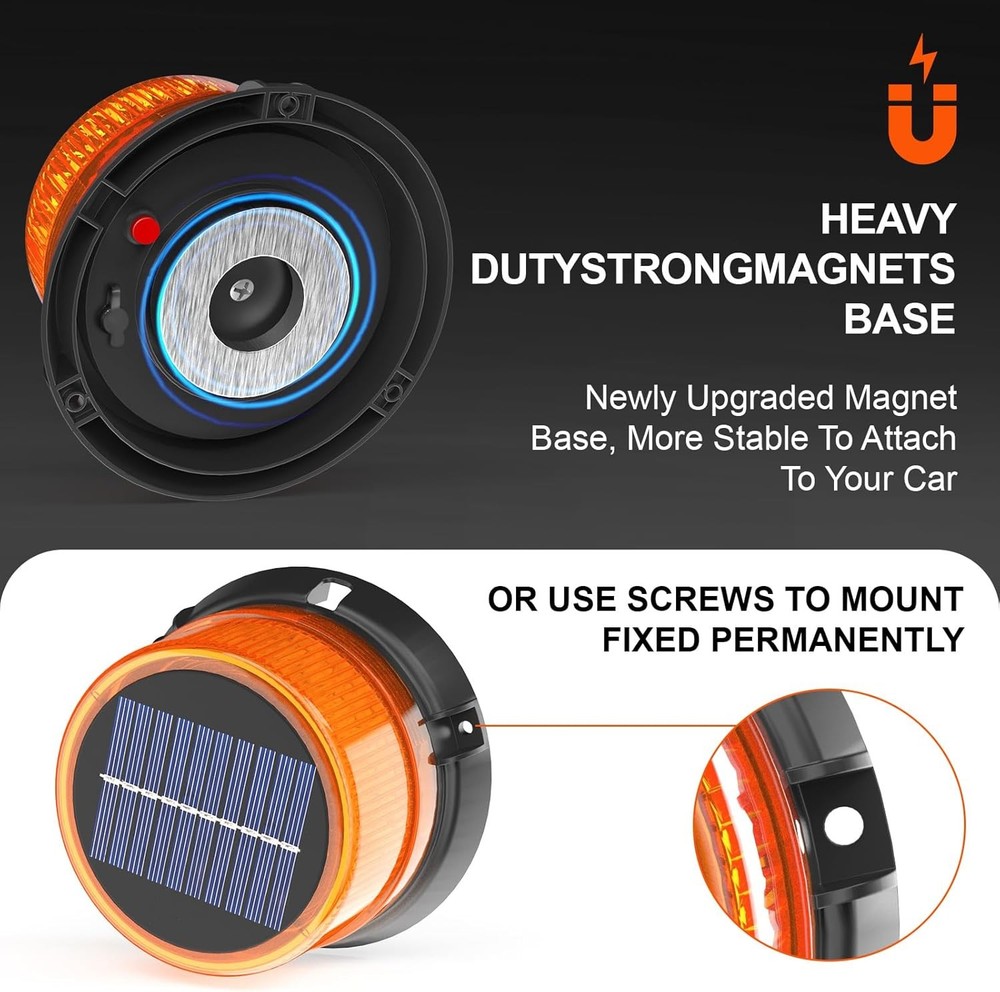 AnTom Solar LED Wireless Strobe Lights, Waterproof Rechargeable Amber Beacon Lig