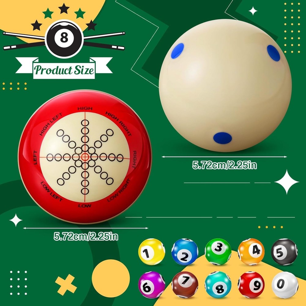 2 Pcs Billiards Cue Ball with Dots Practice Training Artifact Regulation Blue