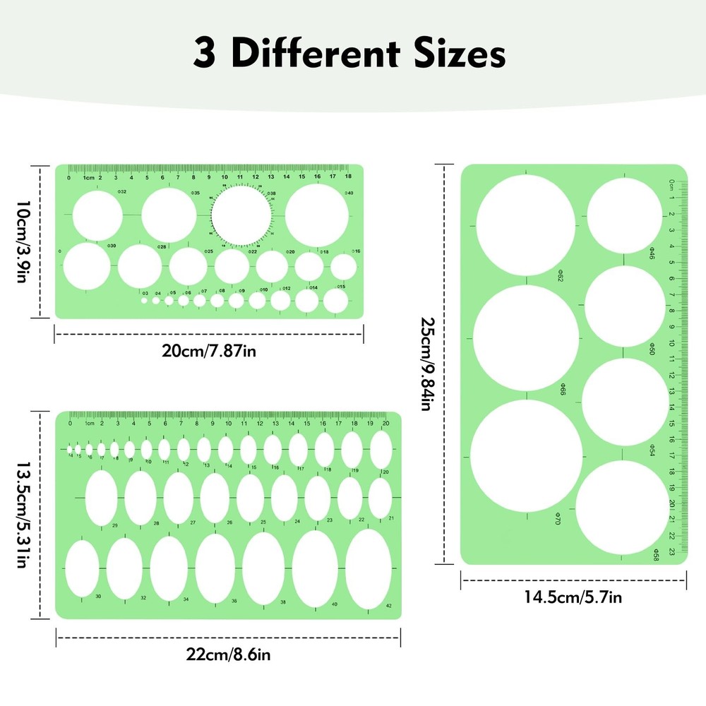3Pcs Circle Template, Circle Template for Drawing 3 Sizes Circle Stencil Temp...