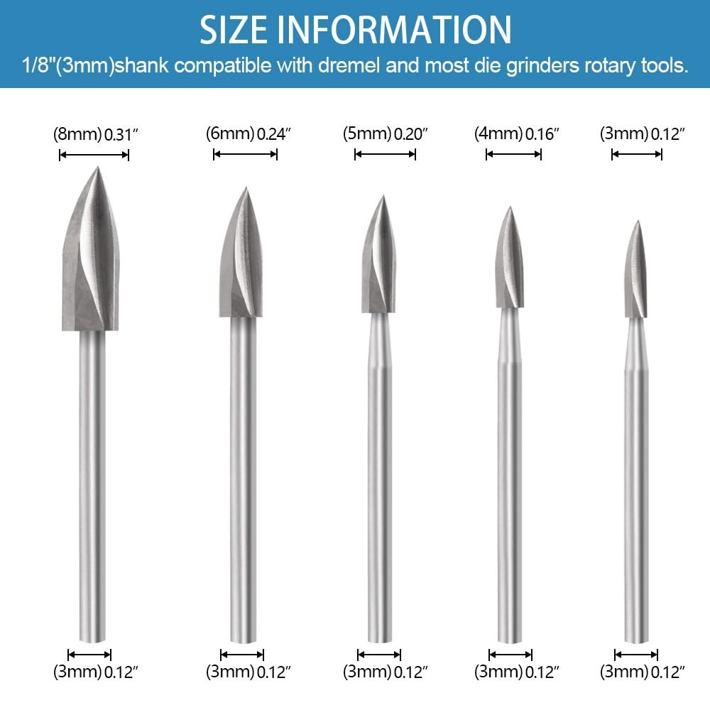 Woodworking Essentials: 5 PCS High-Speed Steel Carving Bits for DIY Projects