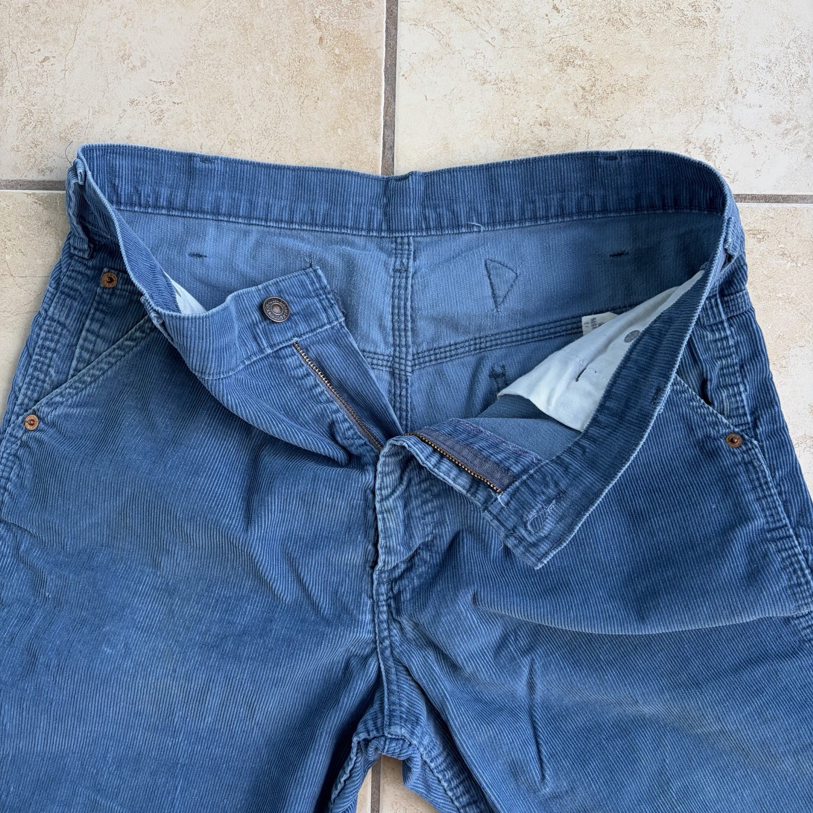 Vtg Levi’s Pants Mens 32x30 Blue Corduroy Bell Flare Buckle Back 70s Talon Zip