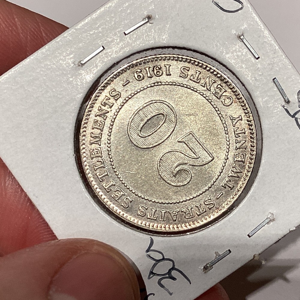 Straits Settlements 1919 20 Cents AU+