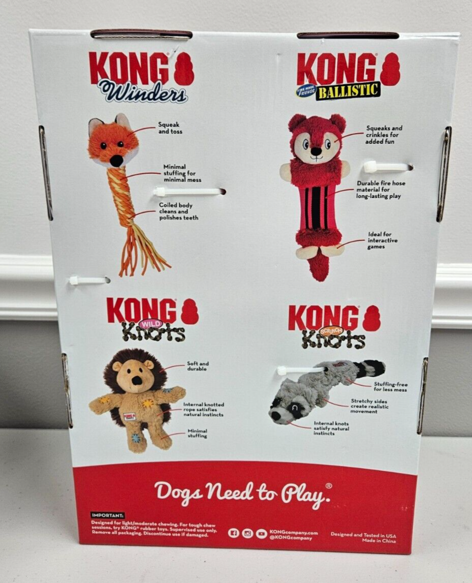 Kong Play Pack Dog Toy 4 count Holiday Gift Set Plush Pack Canine Doggy Toys NEW