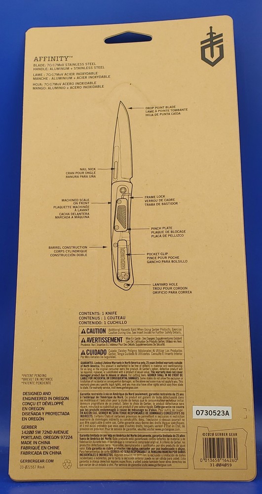 GERBER AFFINITY FRAME LOCK FOLDING KNIFE 31-004059