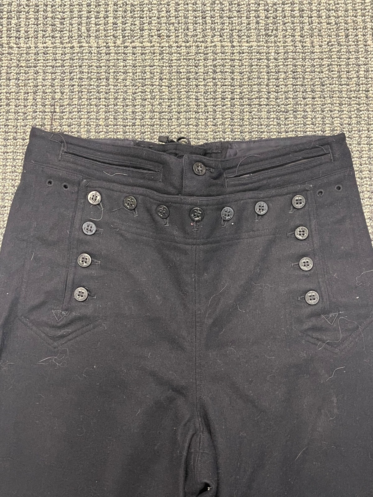 US Navy Sailor 1940s Wool Pants Naval Clothing Factory Trousers Black Buttoned