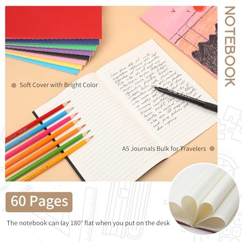 48 Pack A5 Lined Notebook Journals in Bulk, Colored Lined inner page-48 Pack