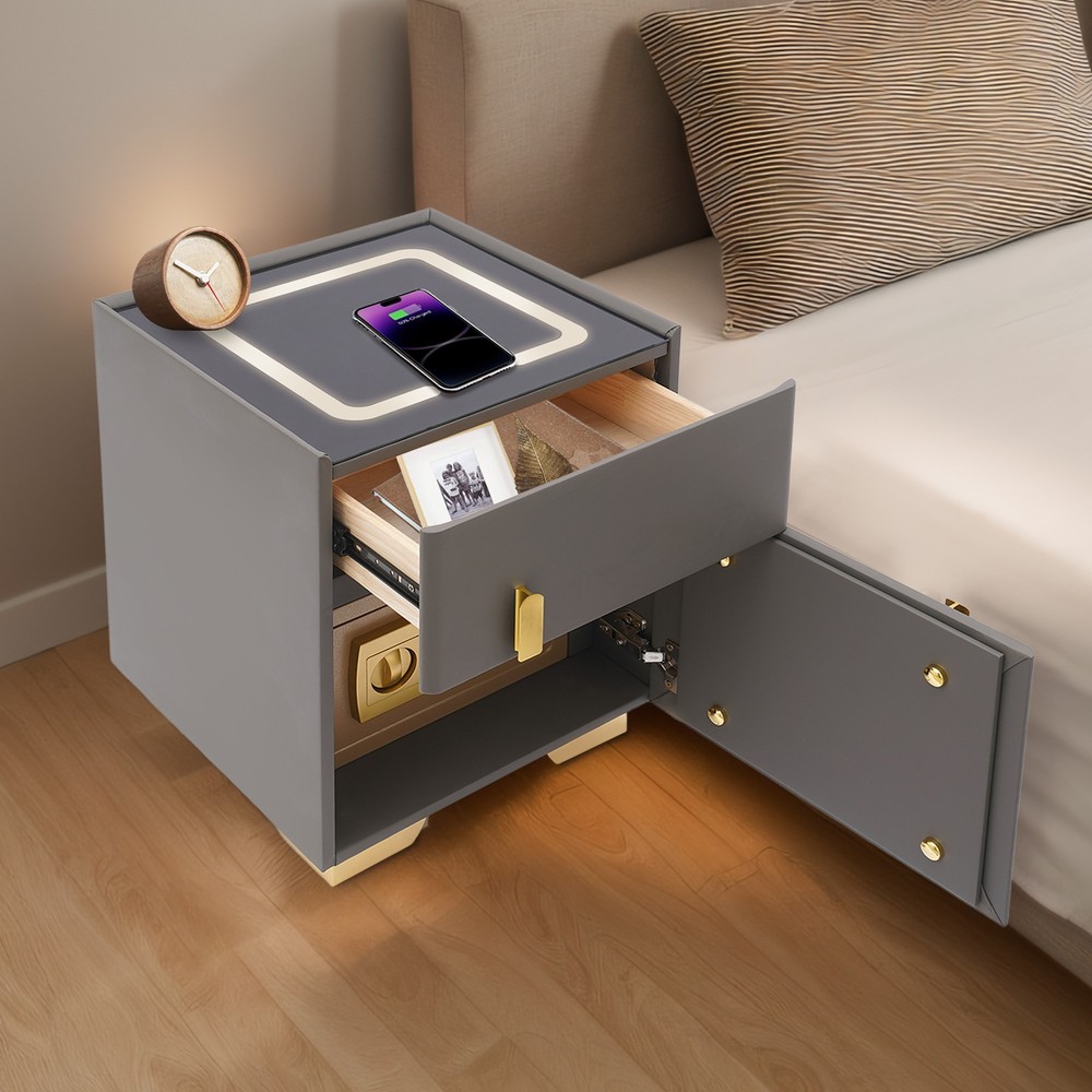 Phone Charging Bedside Cabinet Bluetooth Speaker Smart Bedside Table with Safe
