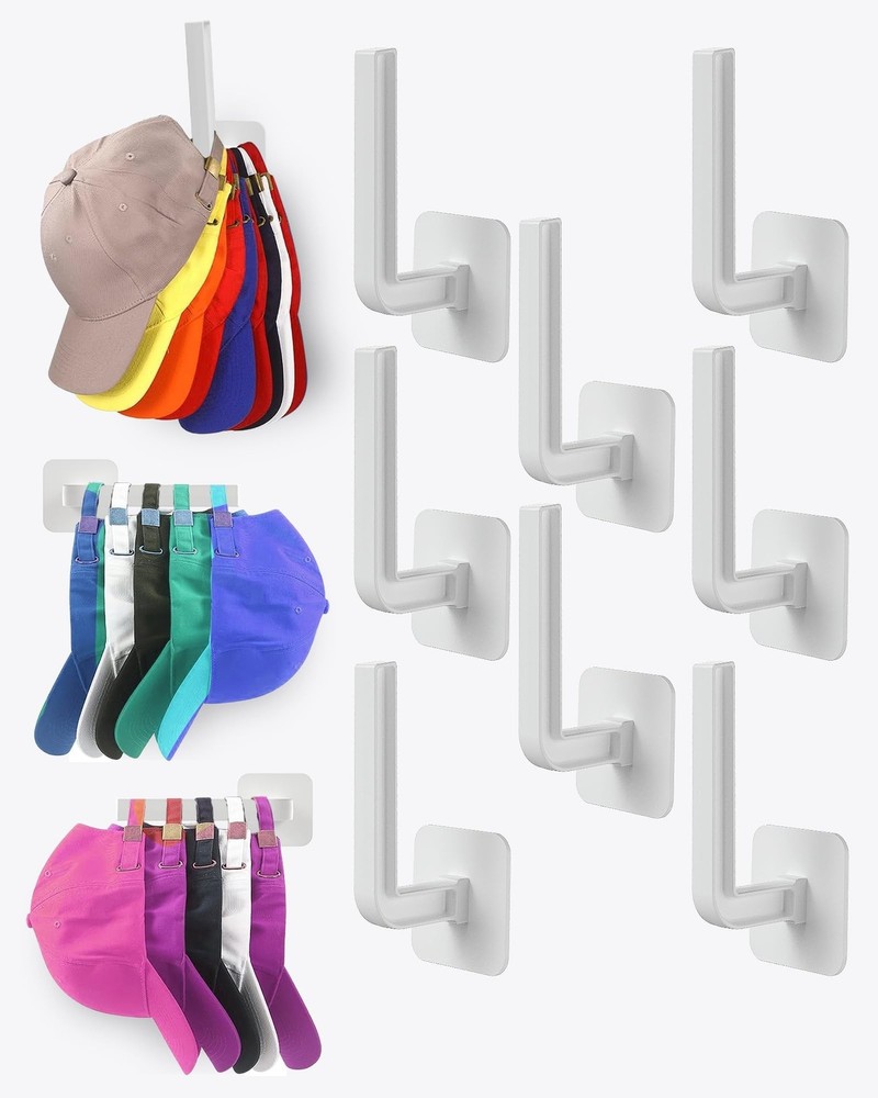 Hat Rack for Hat Storage (8-Pack), Multi-Purpose Hat Organizer, Strong Adhesi...