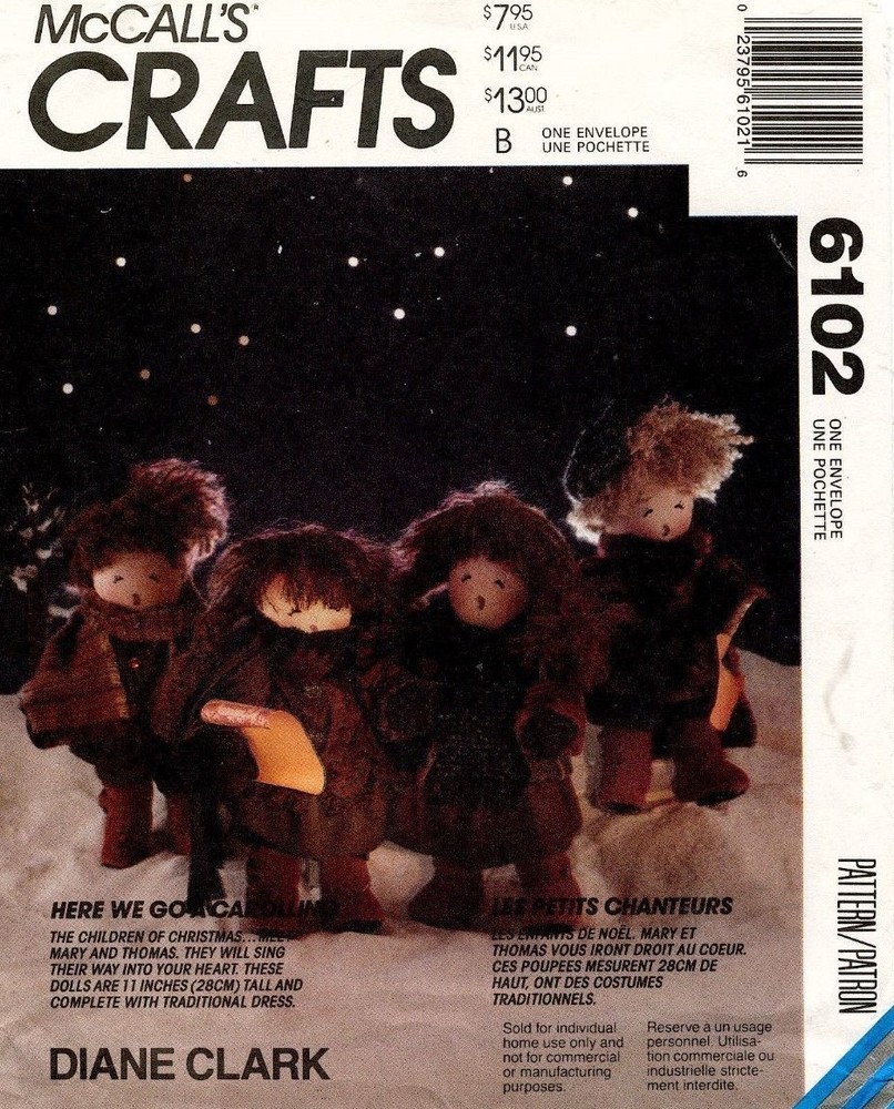 McCall's Caroller Doll Package Pattern 6102 UNCUT