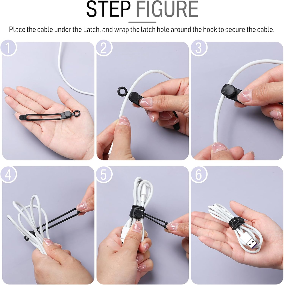40 Pcs Silicone Cable Ties Reusable Holder Strap Cord Ties Adjustable Cable Stra