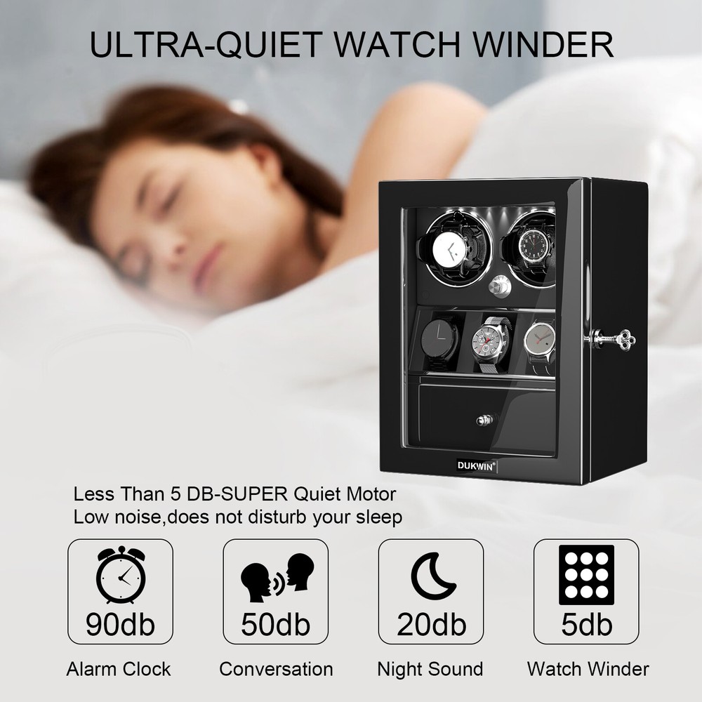 Automatic Double 2 Watch Winder with 3 Watch Display Storage Box Drawer LED Gift