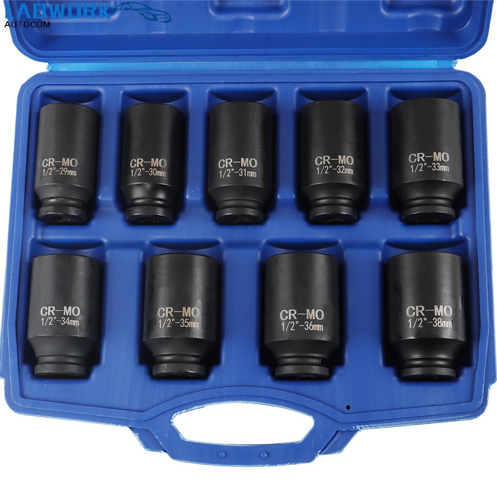 Deep Impact Socket Tool 9Pcs/Set 1/2" Drive Metric Axle Hub Nut Socket 29-38mm