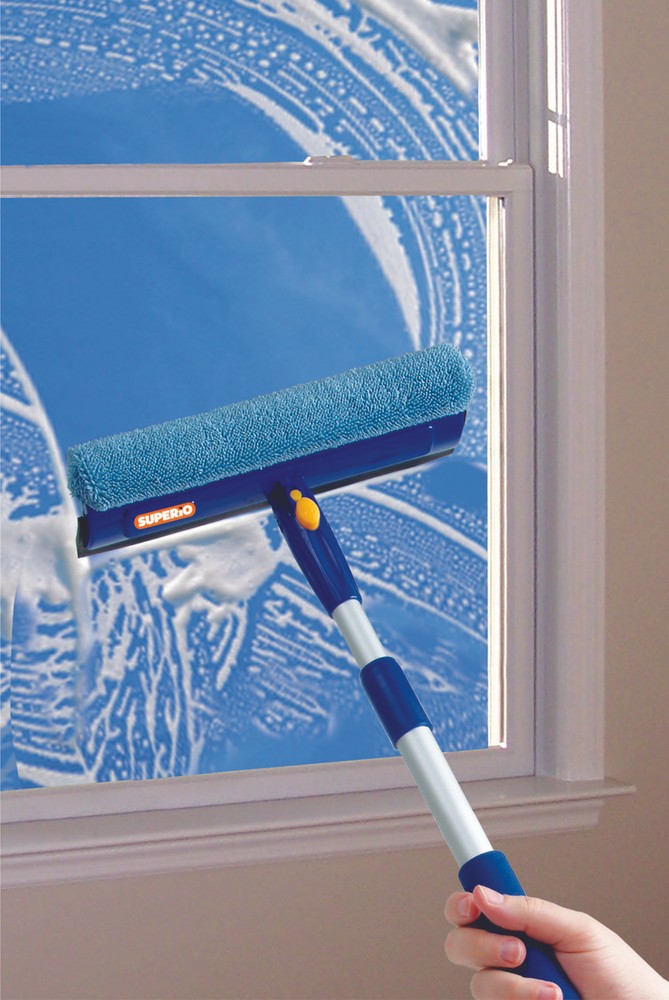 Superio Window Washer and Silicone Squeegee, Auto Easy Grip Extendable Handle
