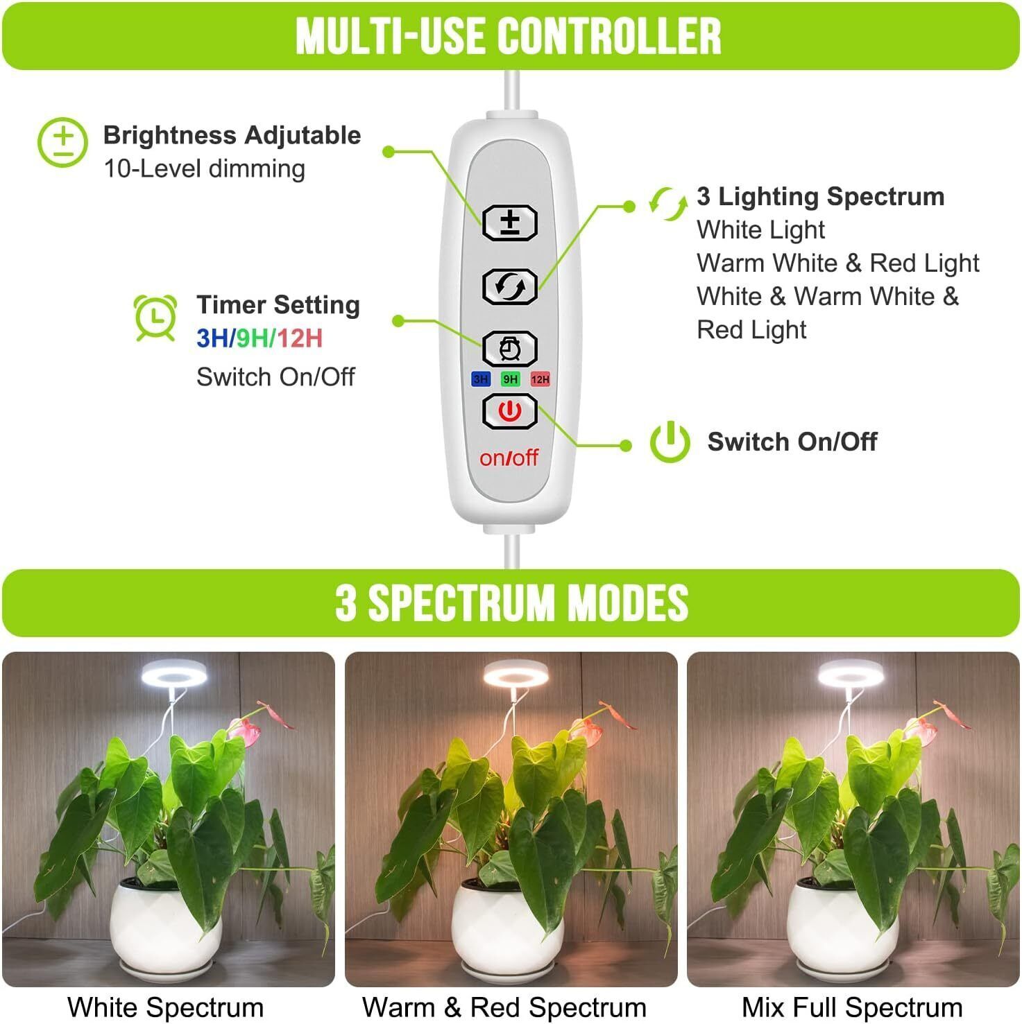 LED Grow Light Full Spectrum Indoor Plant Lamp with Timer
