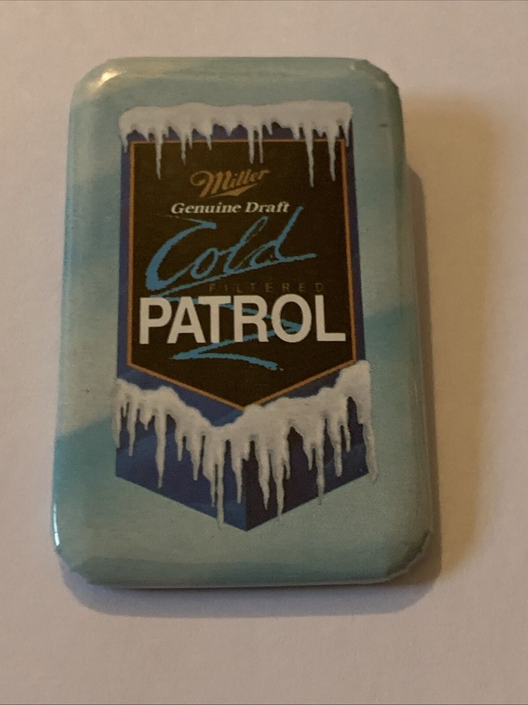 MILLER GENUINE DRAFT "COLD PATROL" BUTTON PINBACK HAT PIN BUTTON VTG